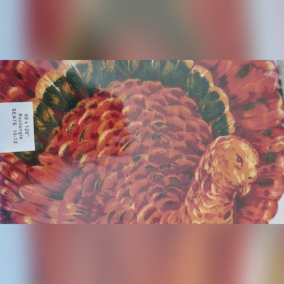 Bardwil Seasons Turkey Pumpkin Thanksgiving Table Cloth Rectangle 60"x 120" Vtg - Picture 7 of 10